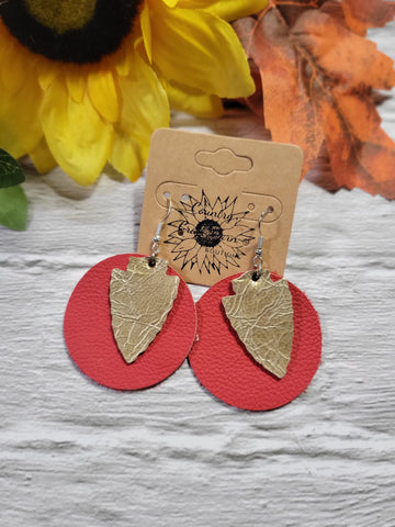 Chief Arrowhead - Gold/Red - Country Craft Barn Earrings (#001)