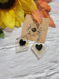 Glitter Hearts - Brown Resin Country Craft Barn Earrings