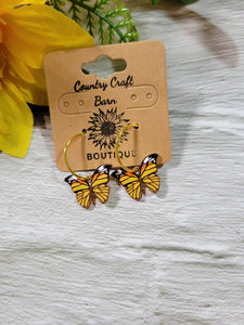 Dangling Butterfly - Yellow Monarch Country Craft Barn Earrings (#045)
