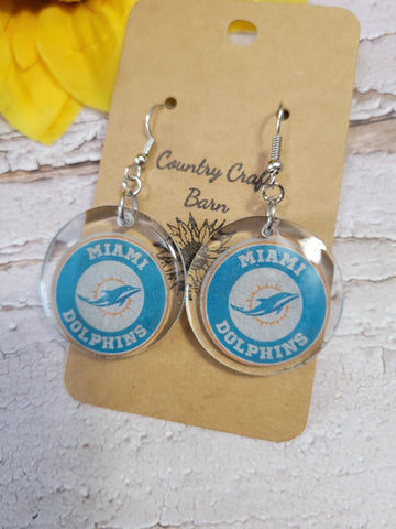 Miami Dolphins Round - Blue - Country Craft Barn Earrings (#115)