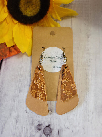Beautifully Embossed - Brown Country Craft Barn Earrings (#166)