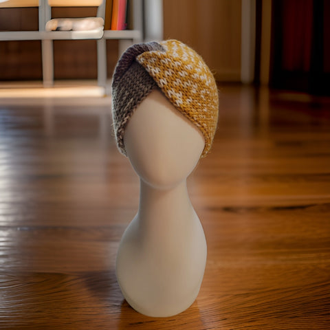 Cross Knit Headband - Golden/Taupe Country Craft Barn Ear Warmer (#926)