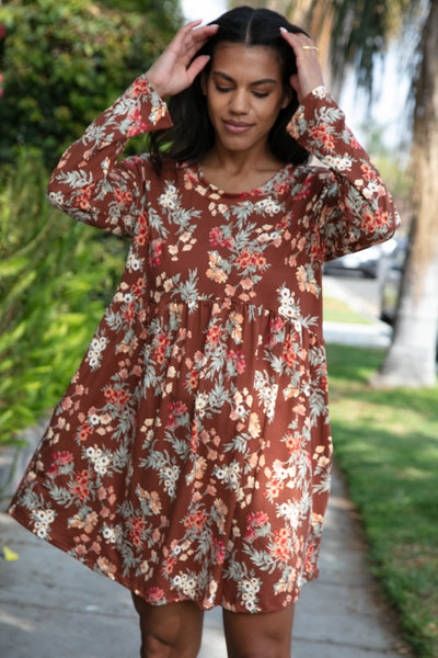 Floral Pocketed Babydoll Swing Dress