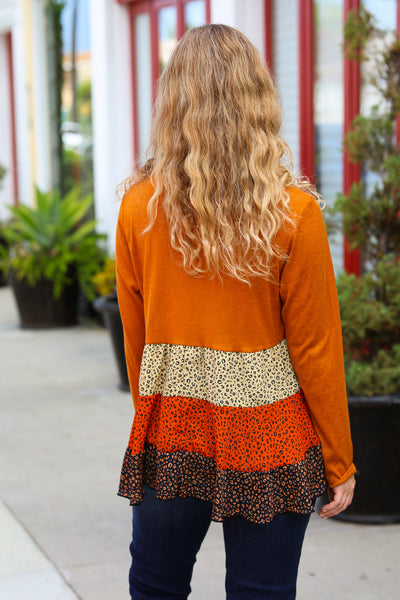 Rust & Taupe Leopard Print Tiered Babydoll Top