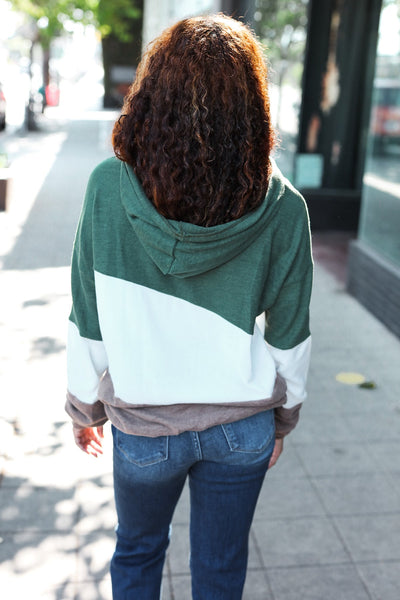 Feeling Joyful Olive & Ivory Color Block Hacci Knit Hoodie