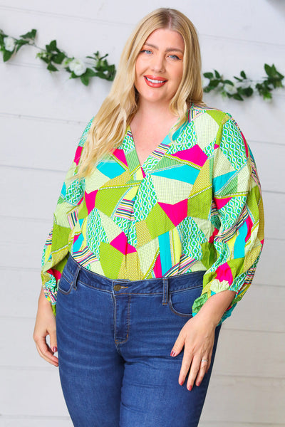 Key Lime Geometric Color Block Top