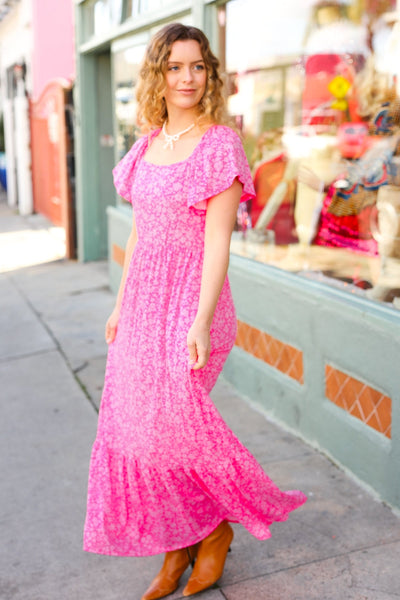 Perfectly You Fuchsia Ditzy Floral Fit & Flare Maxi Dress