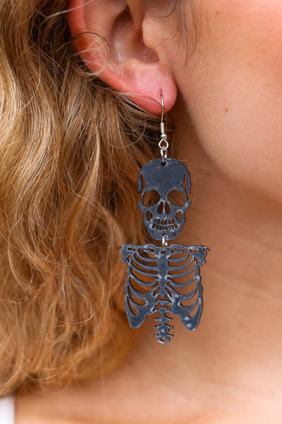 Black Skeleton Acrylic Drop Earrings