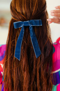 Navy Blue Velvet Clip-On Double Bow