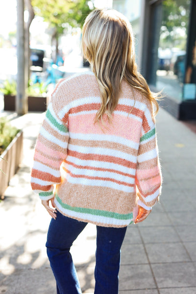 Fall Vibes Taupe & Sage Stripe Button Down Cardigan