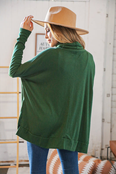 Hunter Green Cashmere Feel Turtleneck Sweater