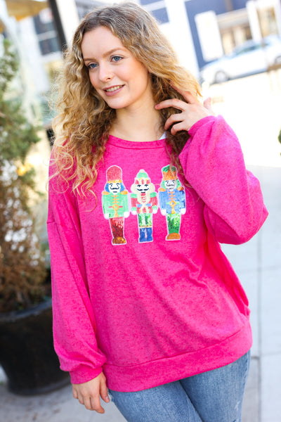 Be Merry Nutcracker Fun Hot Pink Sequin Hacci Top