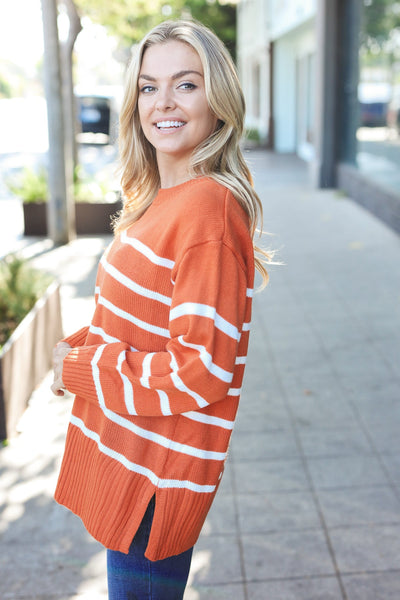 Stand Out Rust Striped Oversized Knit Sweater