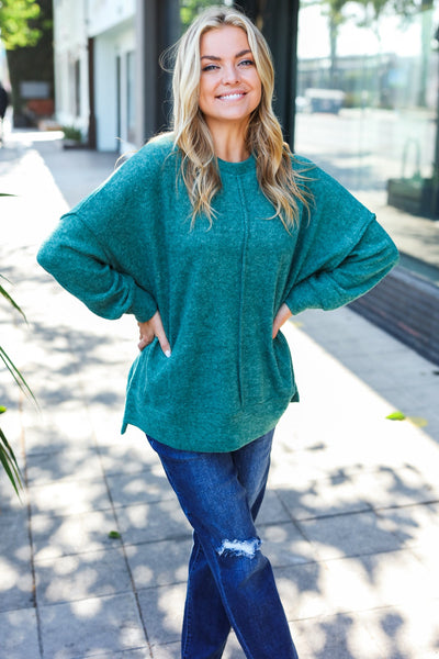 Lock Eyes Green Exposed Seam Melange Sweater