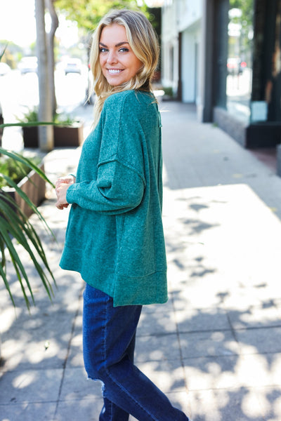 Lock Eyes Green Exposed Seam Melange Sweater