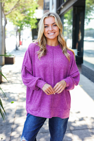 Sublime Plum Exposed Seam Brushed Melange Sweater