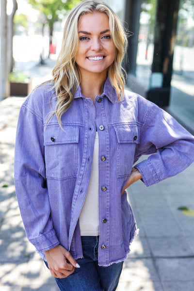 Be Bold In Purple Haze Frayed Denim Jacket