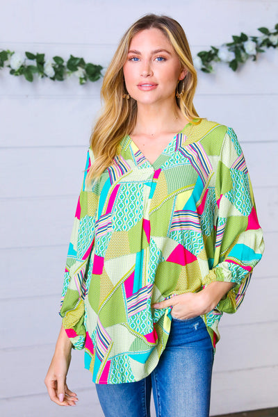 Key Lime Geometric Color Block Top