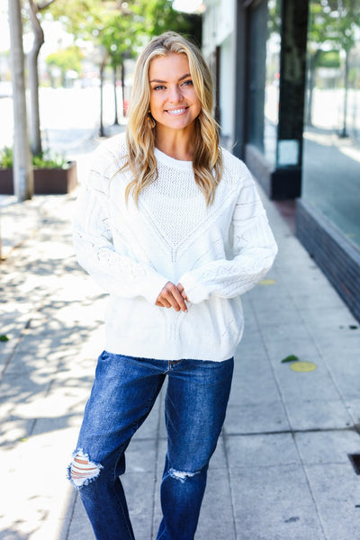 Casual Living White Loose Knit Henley Button Sweater