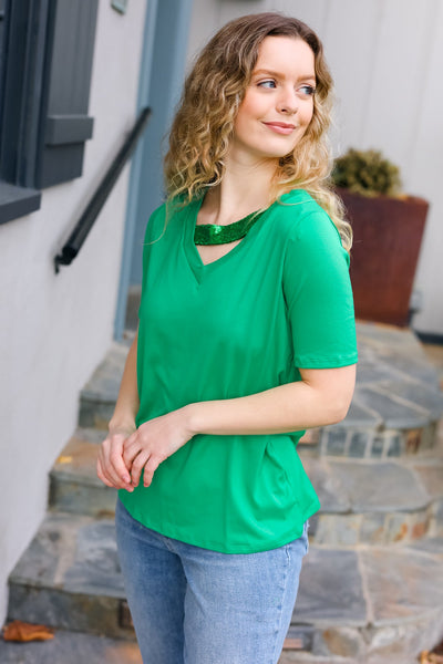 Saint Patrick Asymmetrical Sequin Banded V Neck Top