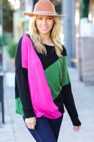 Black & Pink Dolman Colorblock Top