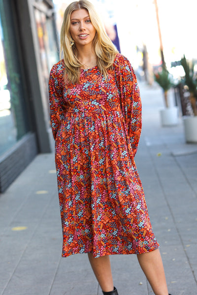 Just For Me Rust Ditzy Floral Fit & Flare Midi Dress