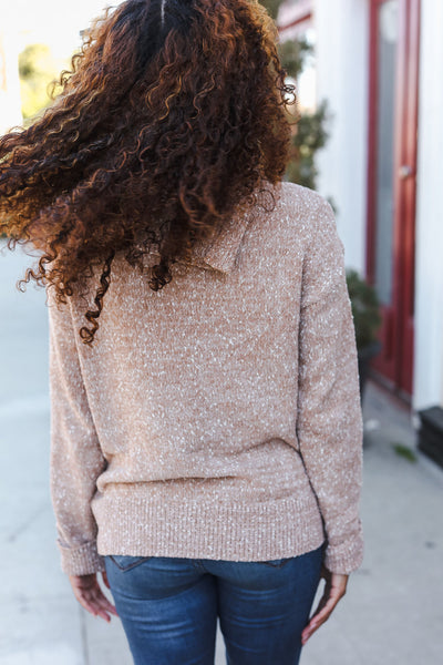 You Got This Marbled Taupe Rib Button Collared Sweater Pullover