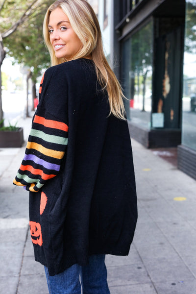 Pumpkin Multicolor Stripe Jacquard Knit Open Cardigan