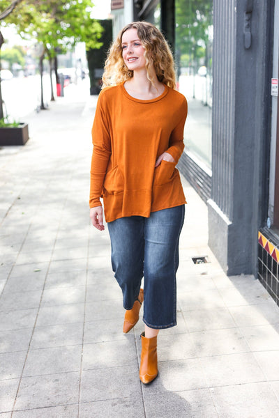 Rust Hacci Dolman Pocketed Sweater Top