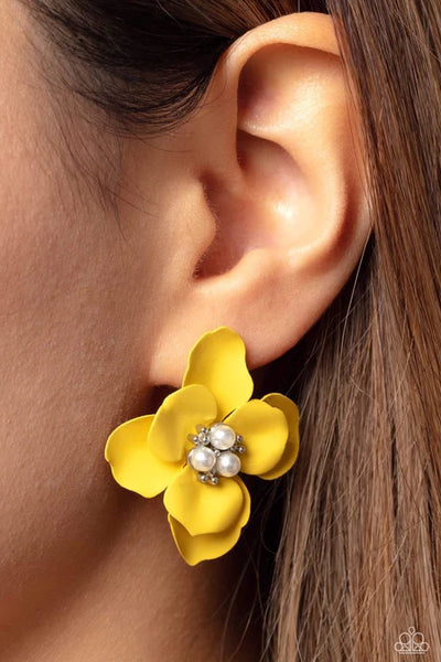 Jovial Jasmine - Yellow Paparazzi Post Earrings (PZ-1283)