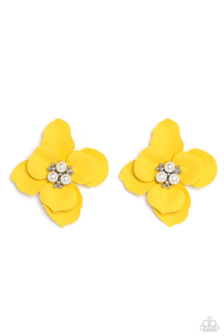 Jovial Jasmine - Yellow Paparazzi Post Earrings (PZ-1283)