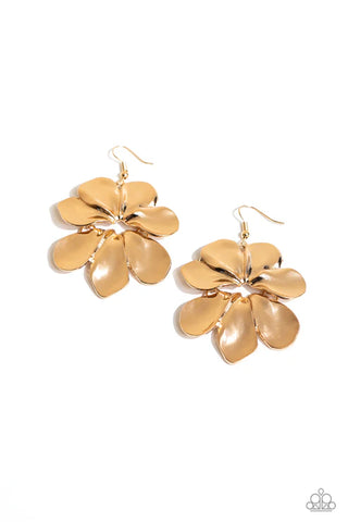 Hinging Hallmark - Gold Paparazzi Earrings (PZ-3651)