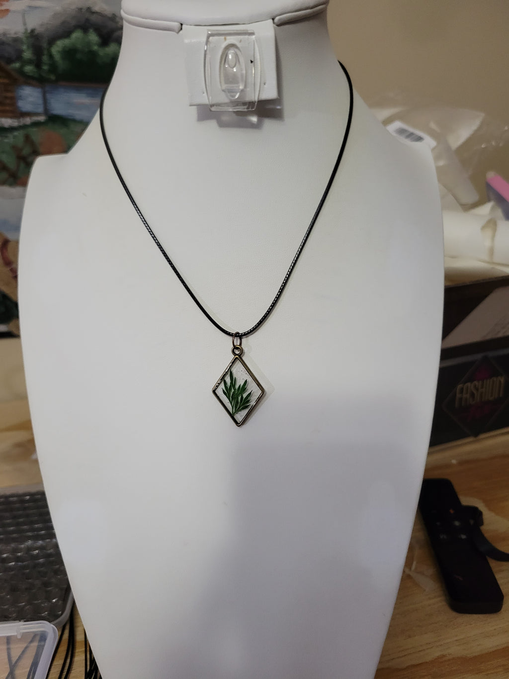 Fern Triangle Resin - Brass - Country Craft Barn Necklace (#500)