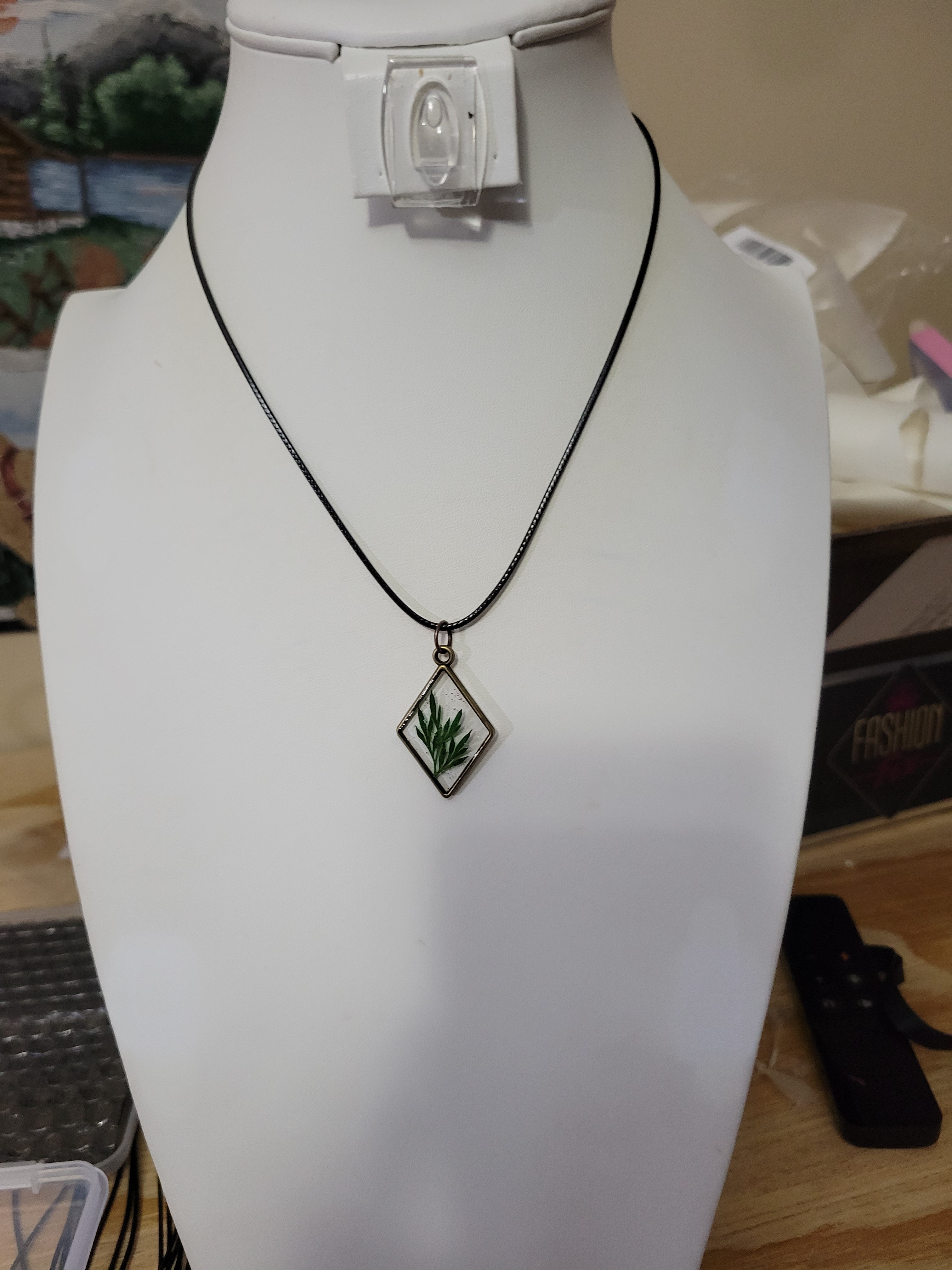 Fern Triangle Resin - Brass - Country Craft Barn Necklace (#500)