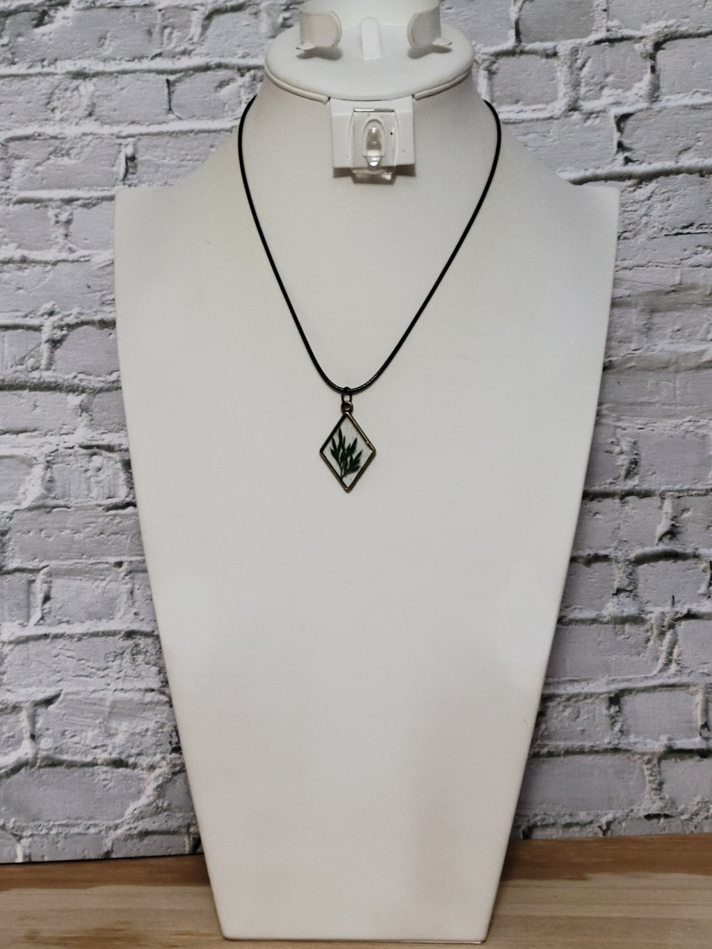 Fern Triangle Resin - Brass - Country Craft Barn Necklace (#500)