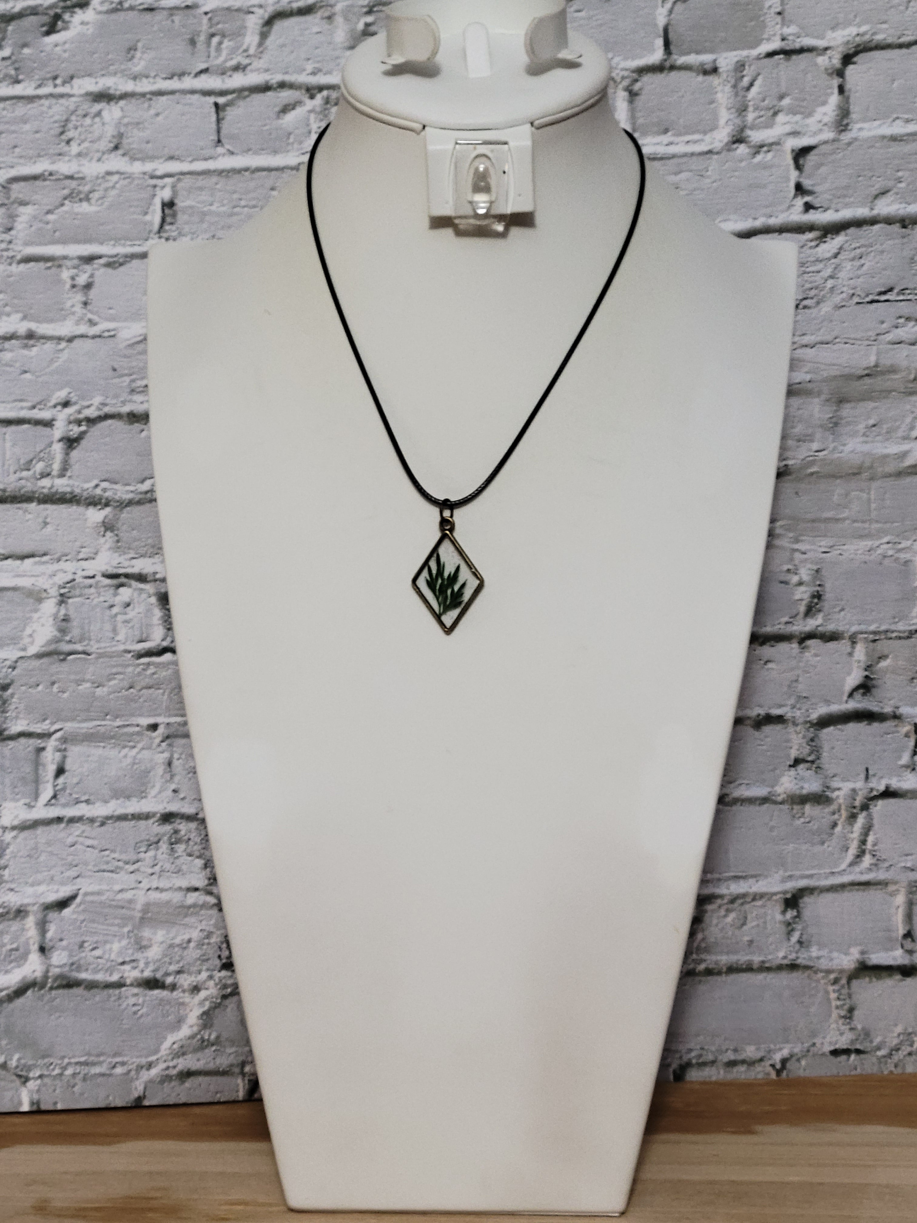 Fern Triangle Resin - Brass - Country Craft Barn Necklace (#500)