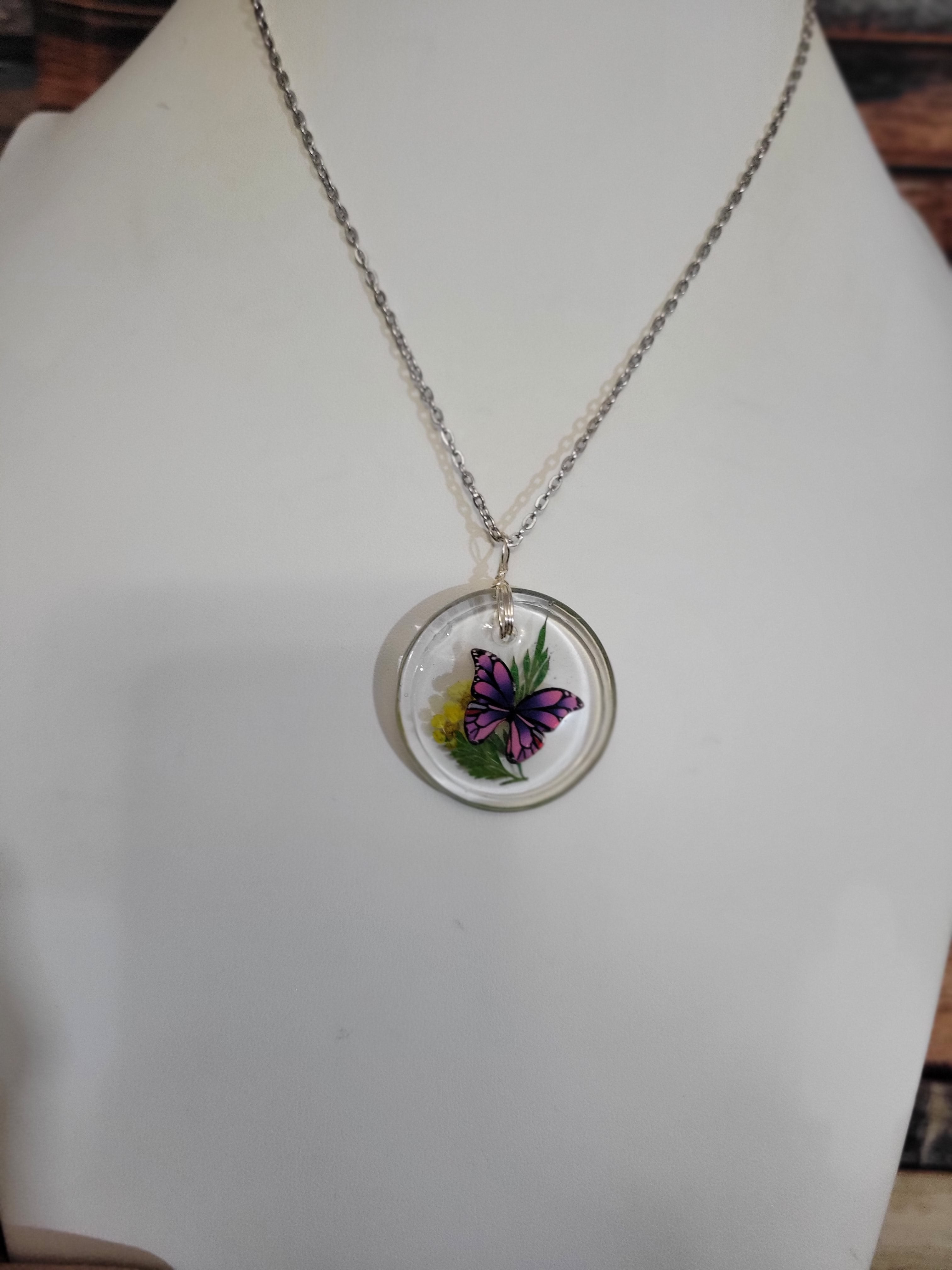 Flowery Butterfly - Pink Country Craft Barn Necklace (#505)