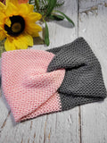 Cross Knit Hat - Pink/Gray - Country Craft Barn Headband (HB-900)