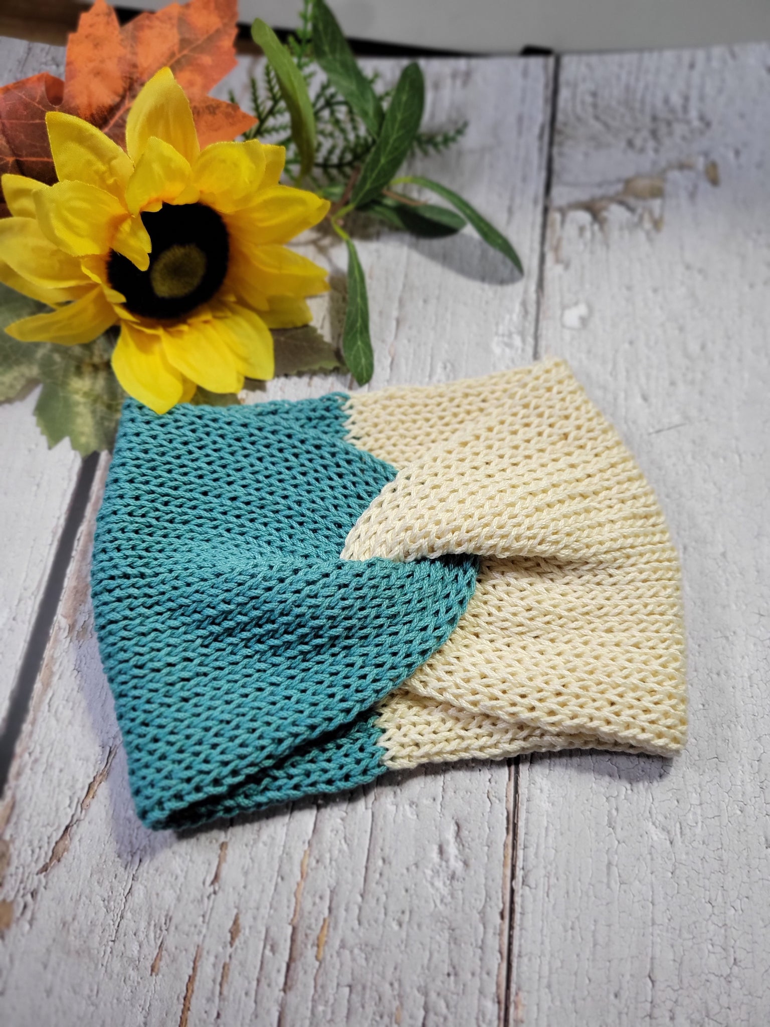 Cross Knit Band - Teal/Cream - Country Craft Barn Headband (#903)