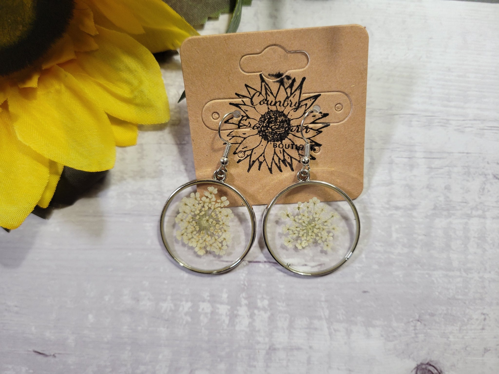 Firework Florals - Silver Country Craft Barn Earrings(#019)