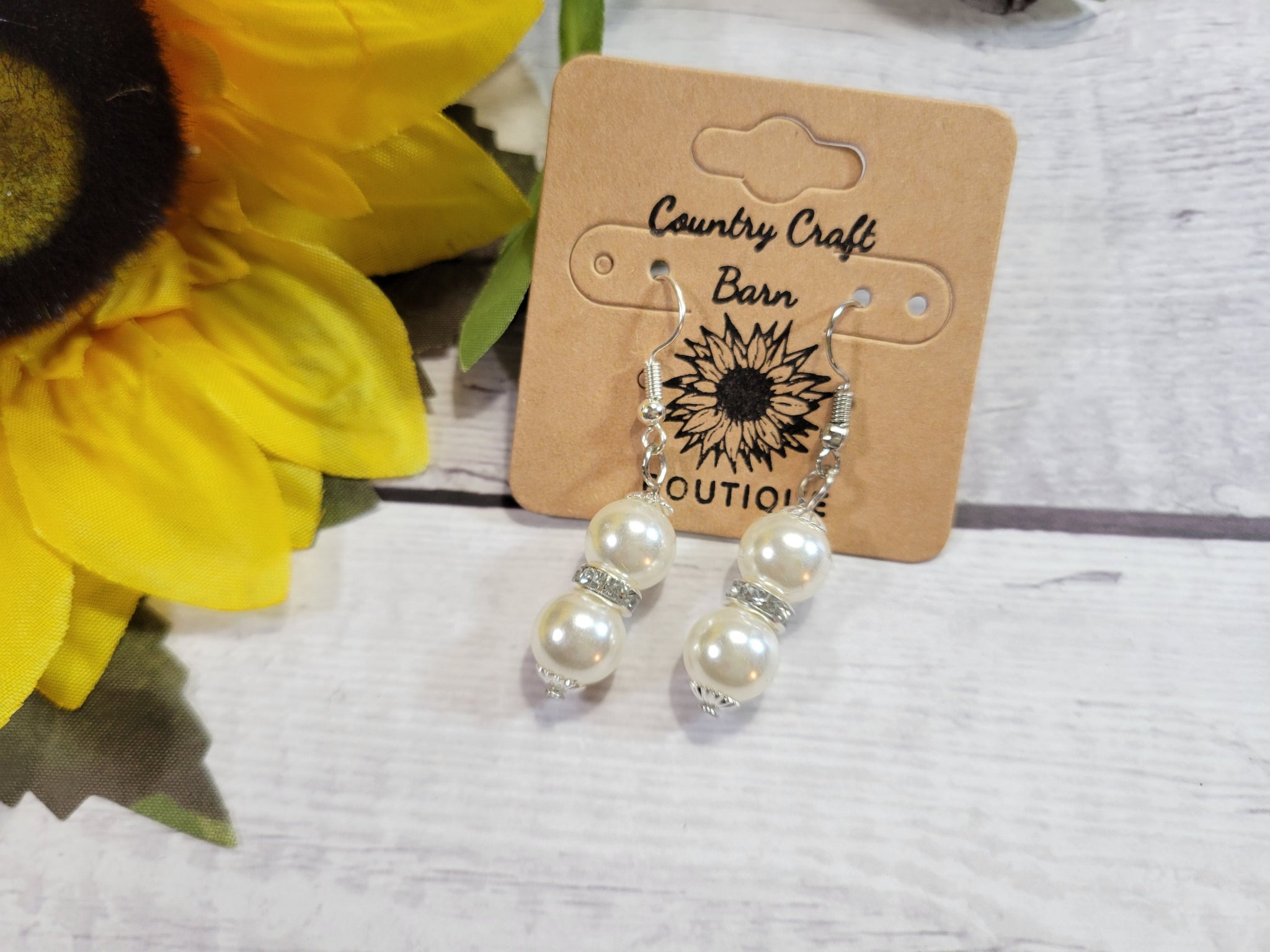 Pearl Drops - White Country Craft Barn Earrings (#025)