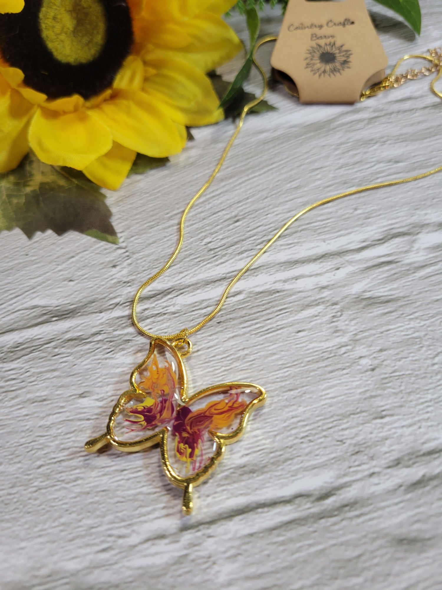 Tie Dye Butterfly - Gold Country Craft Barn Necklace (#516)