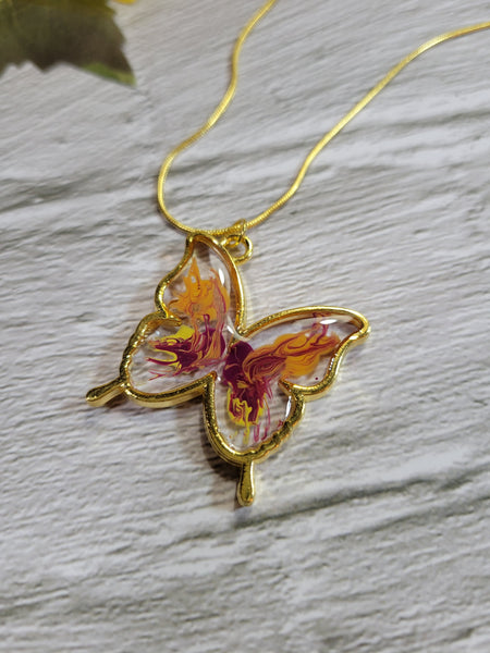 Tie Dye Butterfly - Gold Country Craft Barn Necklace (#516)