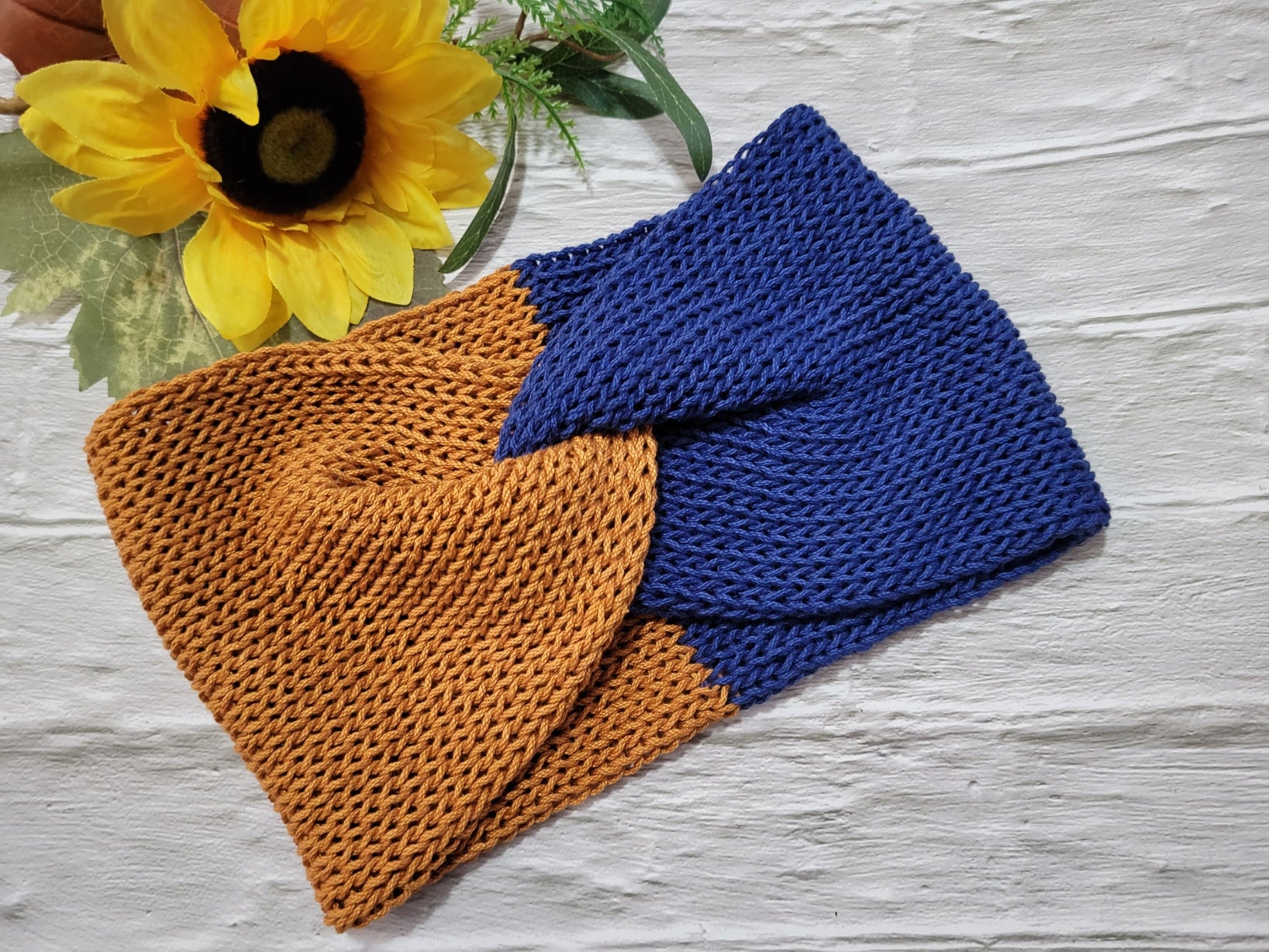 Cross Knit Band - Navy/Brown - Country Craft Barn Headband (HB-910)