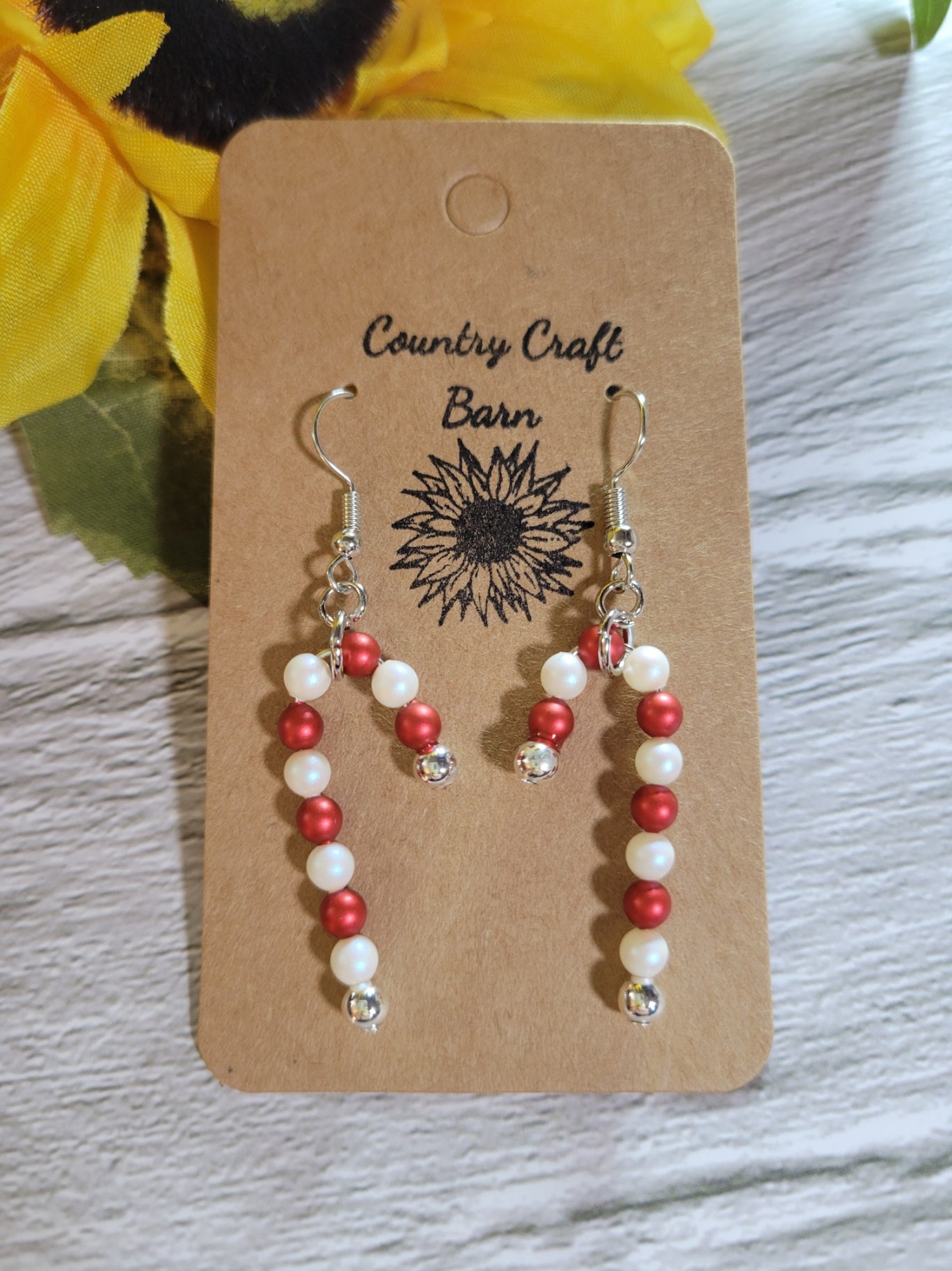 Candy Cane Lane - Red/White Country Craft Barn Earrings (#064)
