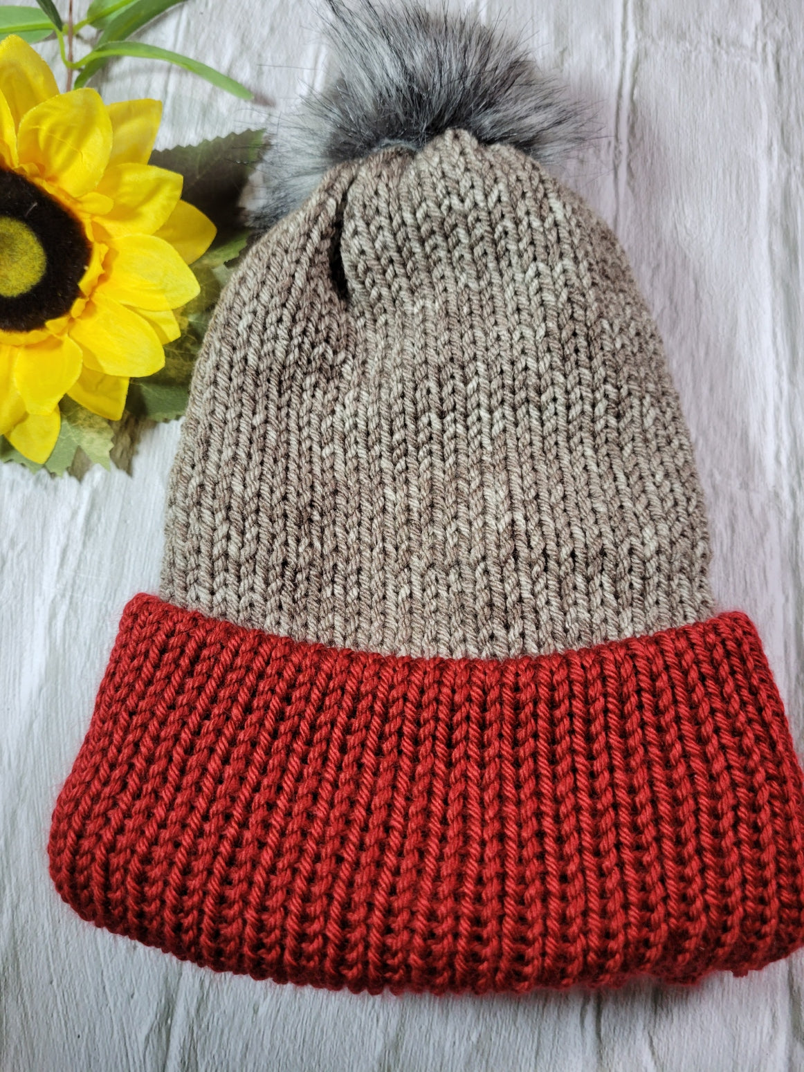 Lace Reversible- Burgundy/Brown Heathered Country Craft Barn Knit Hat (KH-2006)