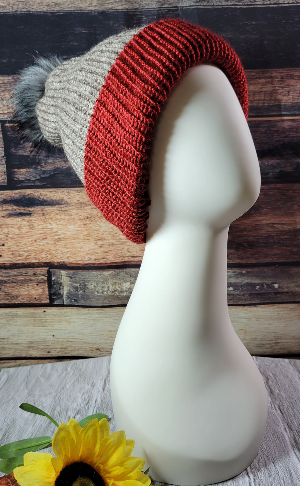 Lace Reversible- Burgundy/Brown Heathered Country Craft Barn Knit Hat (KH-2006)