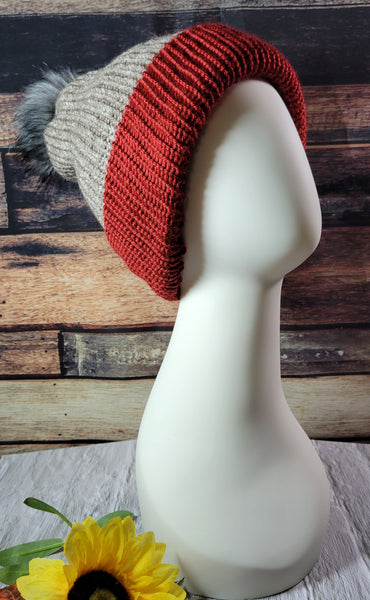 Lace Reversible- Burgundy/Brown Heathered Country Craft Barn Knit Hat (#2006)