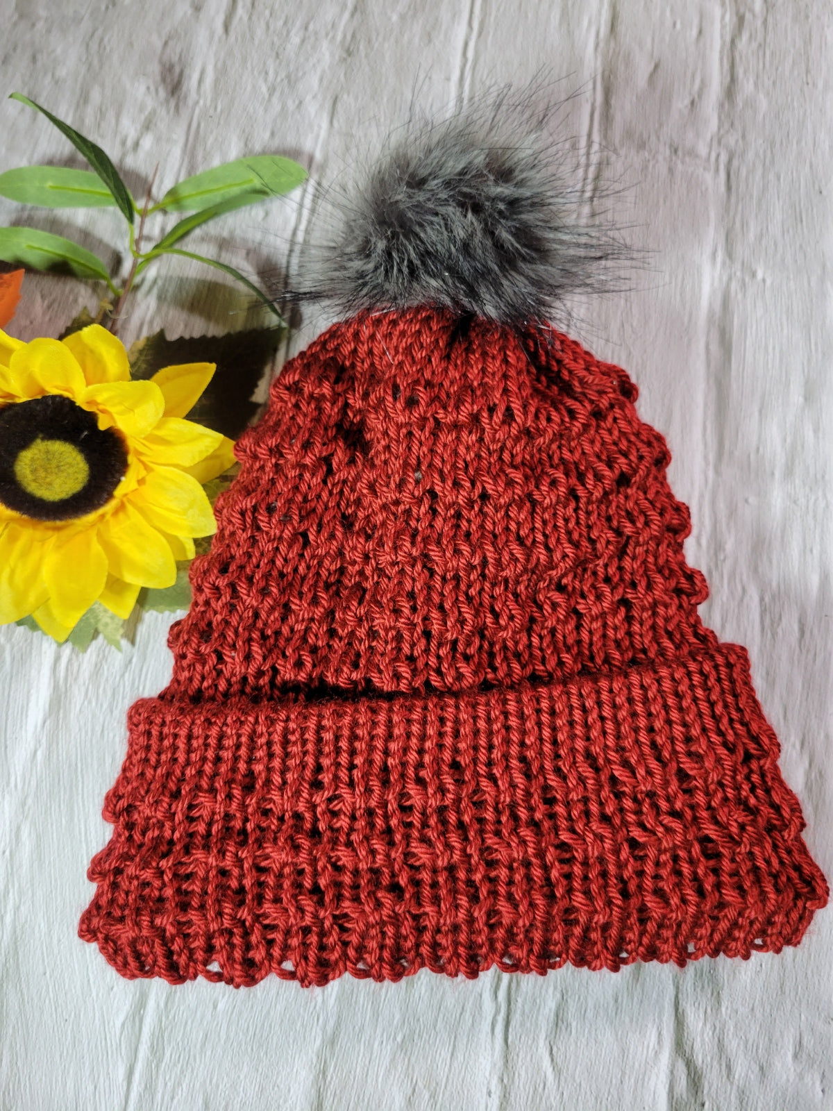 Lace Reversible- Burgundy/Brown Heathered Country Craft Barn Knit Hat (KH-2006)
