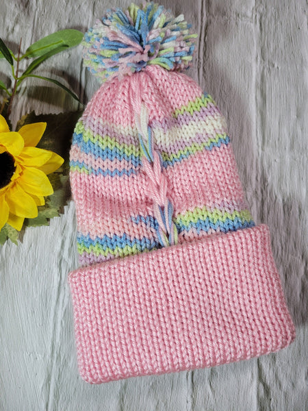 Braid Reversible- Pink Country Craft Barn Knit Hat (#2007)